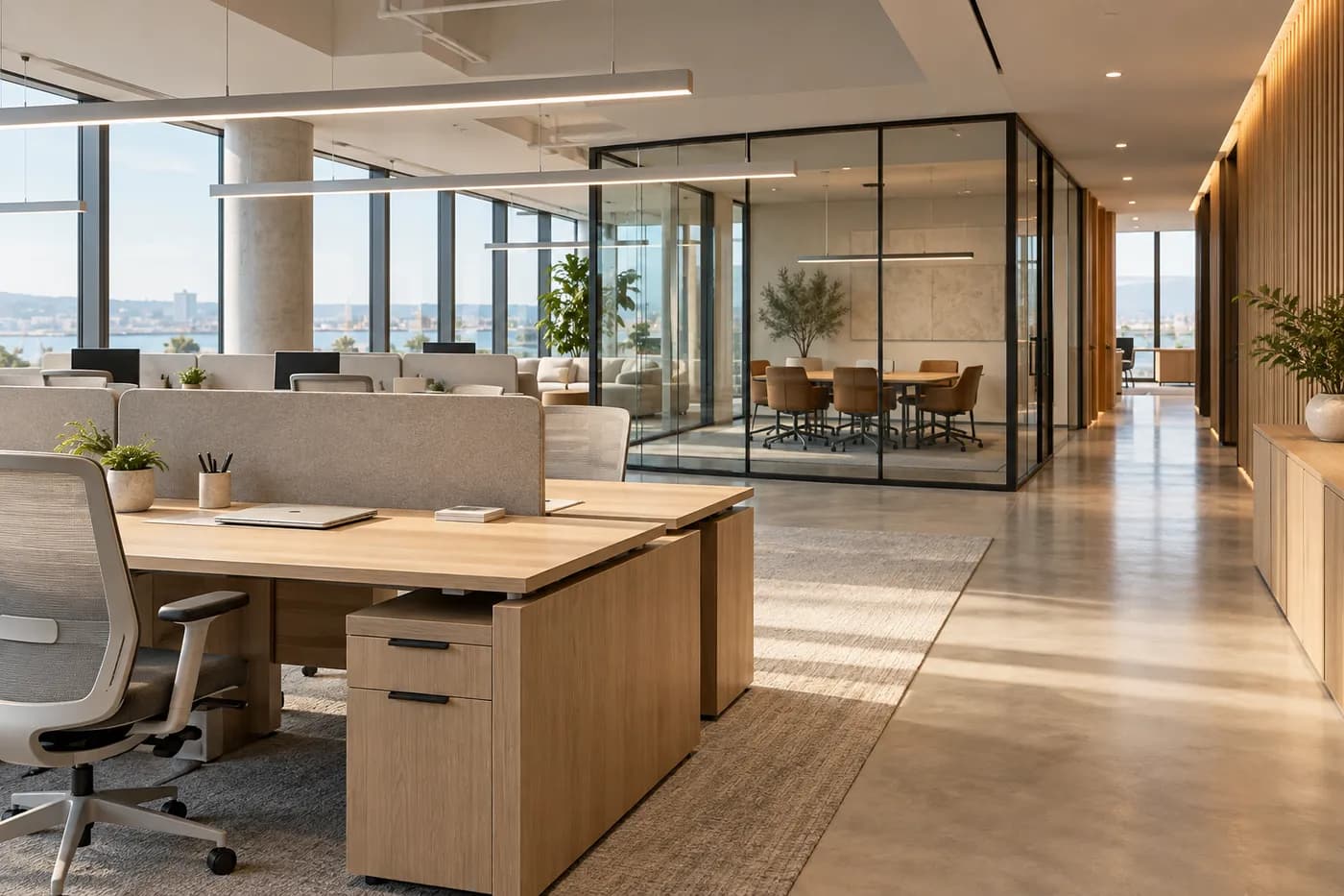 Illustrative open office interior; not a photograph of Amrutveni
