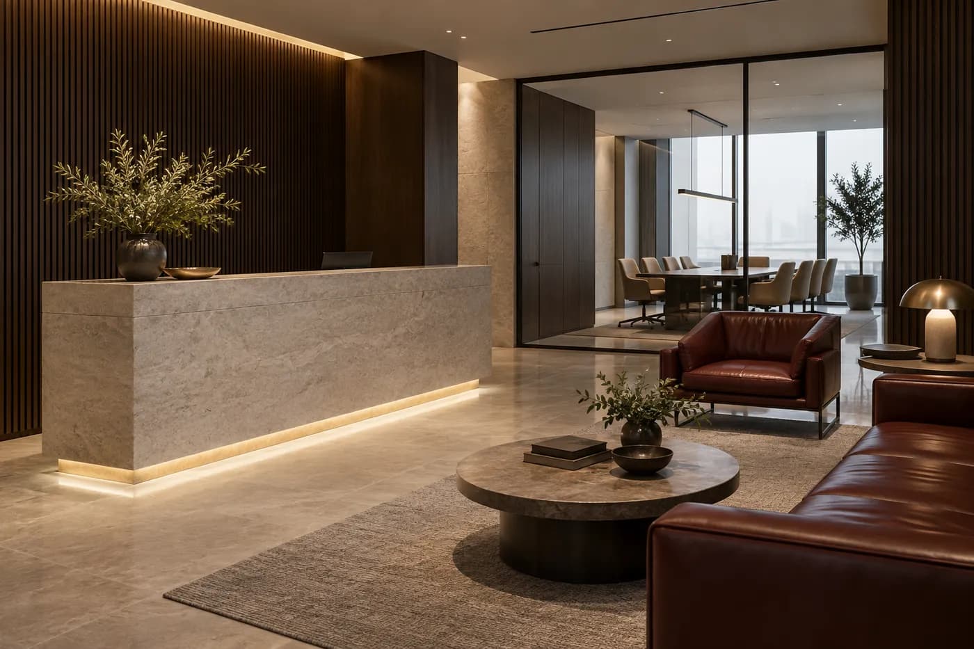Illustrative commercial reception interior; not a photograph of House of Aroras