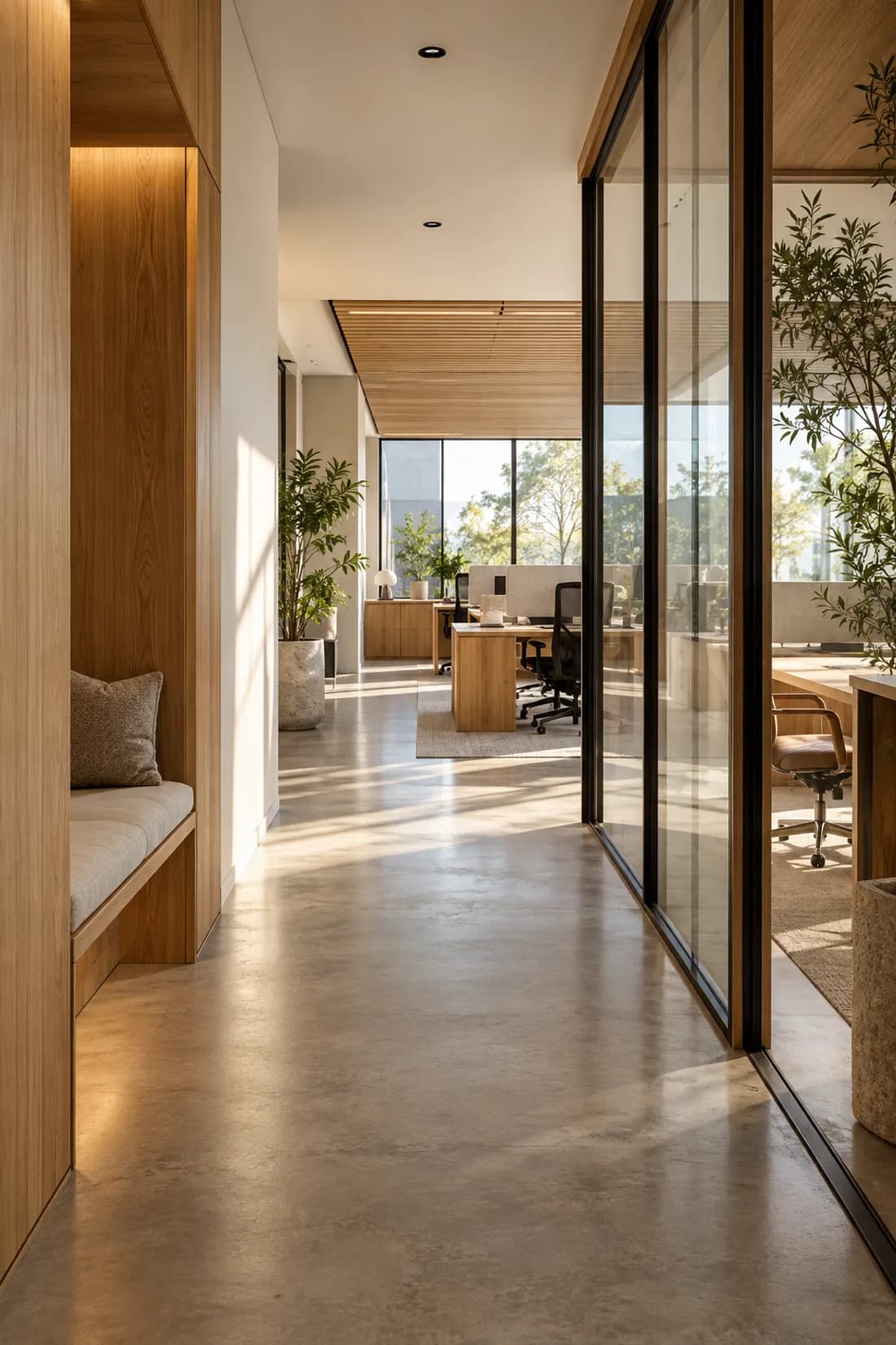 Illustrative commercial office corridor; not a Shree Vaikuntha project